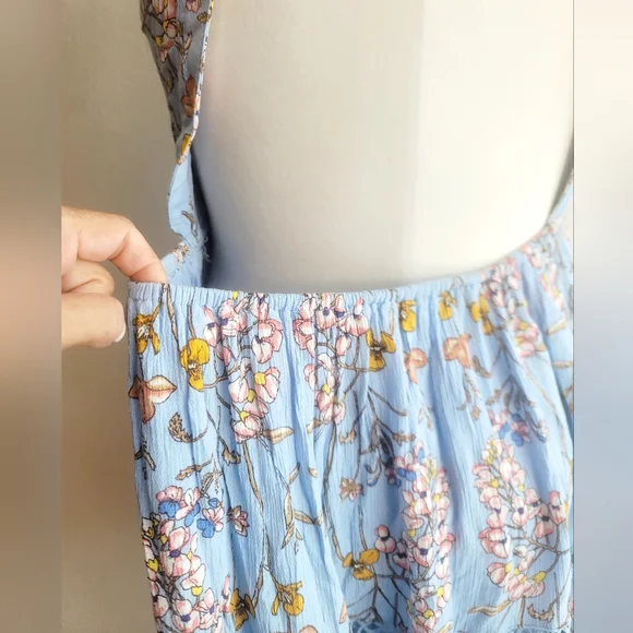 ABEL THE LABEL BLUE FLORAL FIT & FLARE JAASE BACKLESS HALTER MINI DRESS SZ SMALL - Picture 4 of 16